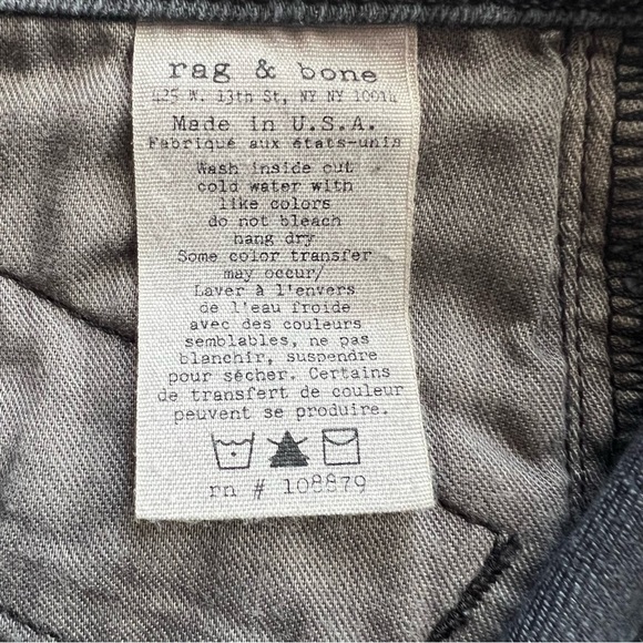 Rag & Bone Women's 26 Mid Rise Skinny Distressed Moto Jeans Black Side Zipper - Picture 10 of 10